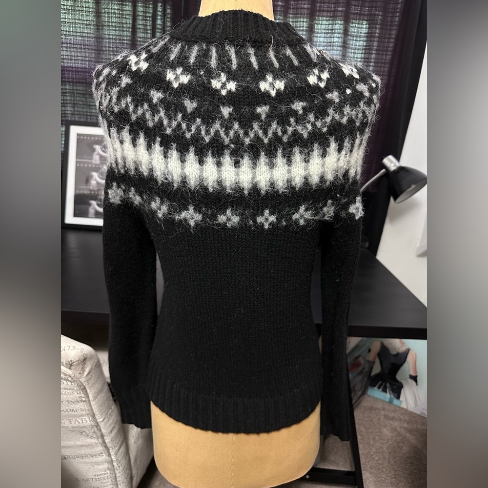 J. Crew Black and White Fair Isle Turtleneck Sweater